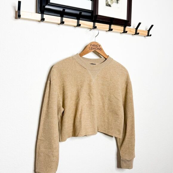 ZARA Cropped Sweatshirt in Camel Beige Soft & Cozy – Size M - Picture 2 of 7
